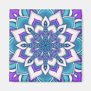 Turquoise Paarse bloem Mandala Magneet