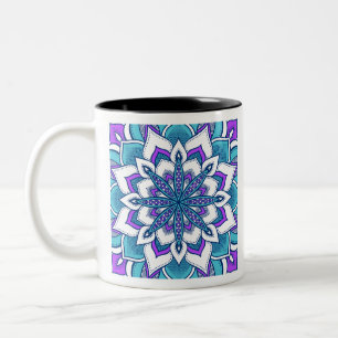 Turquoise Paarse bloem Mandala Tweekleurige Koffiemok