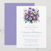 Turquoise Paarse Bloemen Peony Brunch en Bubbly Kaart (Voorkant / Achterkant)