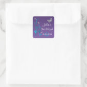 Turquoise, Paarse Bloemen, Vlinders Bat Mitzvah Vierkante Sticker (Tas)