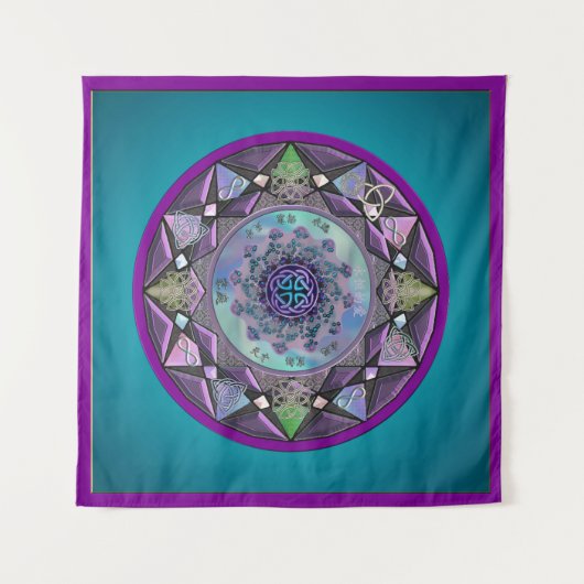 Turquoise Paarse Celtic Mandala Wall Tapestry Wandkleed (Voorkant (horizontaal))