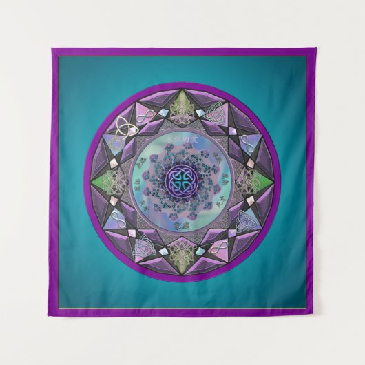 Turquoise Paarse Celtic Mandala Wall Tapestry Wandkleed (Voorkant)