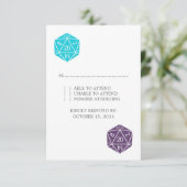 Turquoise/Paarse D20 Dice Response Kaart (Staand voorkant)