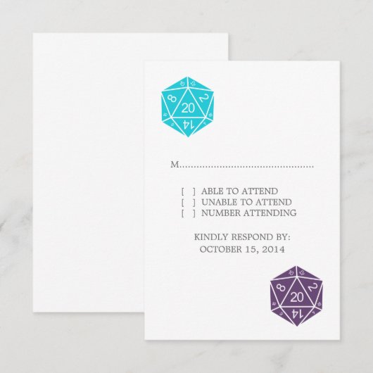 Turquoise/Paarse D20 Dice Response Kaart (Voorkant / Achterkant)