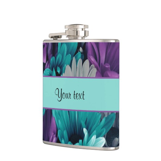 Turquoise & Paarse Daisies Heupfles (Links)