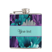 Turquoise & Paarse Daisies Heupfles (Voorkant)