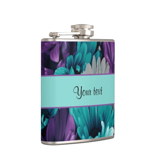 Turquoise & Paarse Daisies Heupfles (Rechts)