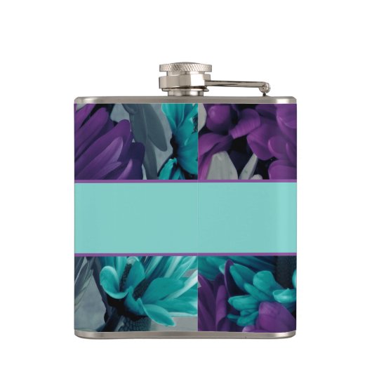 Turquoise & Paarse Daisies Heupfles (Achterkant)