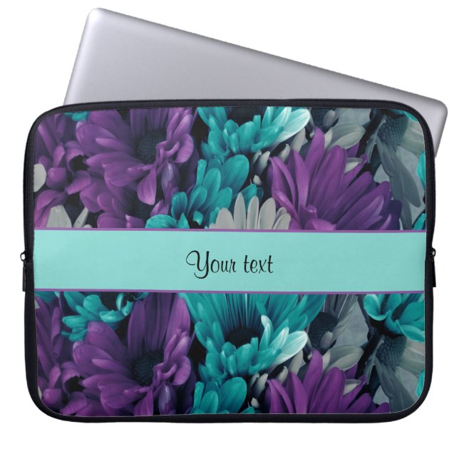 Turquoise & Paarse Daisies Laptop Sleeve (Voorkant)