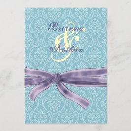 Turquoise & Paarse Damask & Bow Wedding Invitation Kaart
