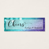 Turquoise Paarse Glitter Bokeh Script Drink Ticket Mini Visitekaartjes (Achterkant)