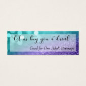 Turquoise Paarse Glitter Bokeh Script Drink Ticket Mini Visitekaartjes (Voorkant)
