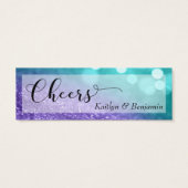 Turquoise Paarse Glitter Bokeh Script Drink Ticket Mini Visitekaartjes (Achterkant)