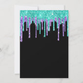 Turquoise Paarse Glitter Drift Black Quinceañera Kaart (Achterkant)