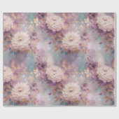 Turquoise Paarse Gouden Witte Bloemen Cadeaupapier (Vlak)