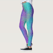 Turquoise Paarse Gradiënt Glitterende Glans Feest  Leggings (Links)