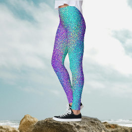 Turquoise Paarse Gradiënt Glitterende Glans Feest  Leggings