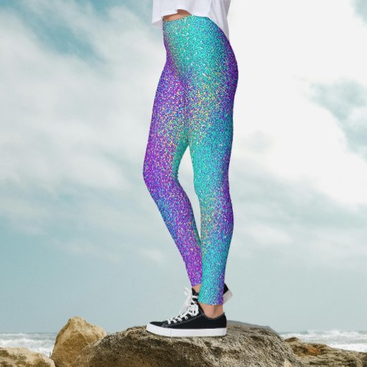 Turquoise Paarse Gradiënt Glitterende Glans Feest  Leggings
