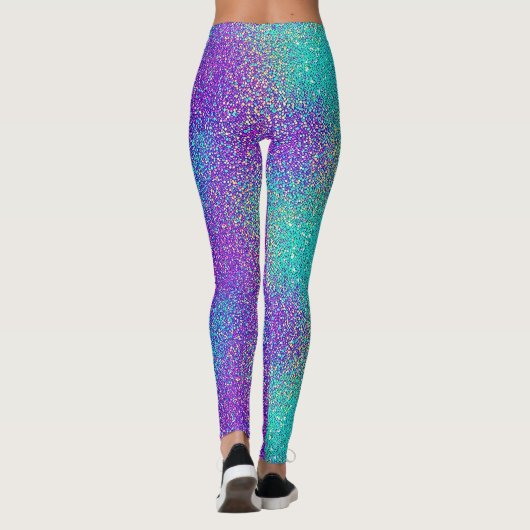 Turquoise Paarse Gradient Sparkling Glitter Party Leggings (Achterkant)
