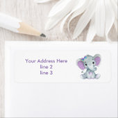 Turquoise Paarse Grijs Meisje Olifant Adresetikett Etiket (Insitu)