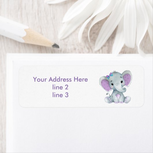 Turquoise Paarse Grijs Meisje Olifant Adresetikett Etiket (Insitu)