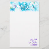 Turquoise, Paarse libel Persoonlijk Briefpapier (Voorkant)