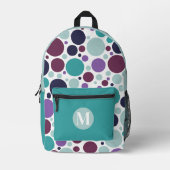 Turquoise Paarse marineblauwe Stippen Monogram Bedrukte Rugzak (Voorkant)