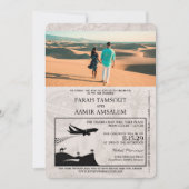 Turquoise Paarse Marokko Passport Wedding Kaart (Voorkant)