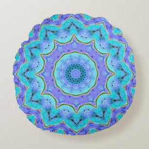 Turquoise & Paarse Meditation Mandala Round Pillow Rond Kussen
