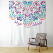 Turquoise & Paarse Moderne Bloem Bruiloft Achterwa Wandkleed (In situ)