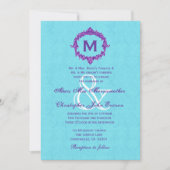 Turquoise Paarse Monogram Wedding V022 Kaart (Voorkant)