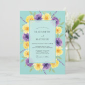 Turquoise Paarse Ranunculus Eucalyptus Bruiloft Kaart (Staand voorkant)