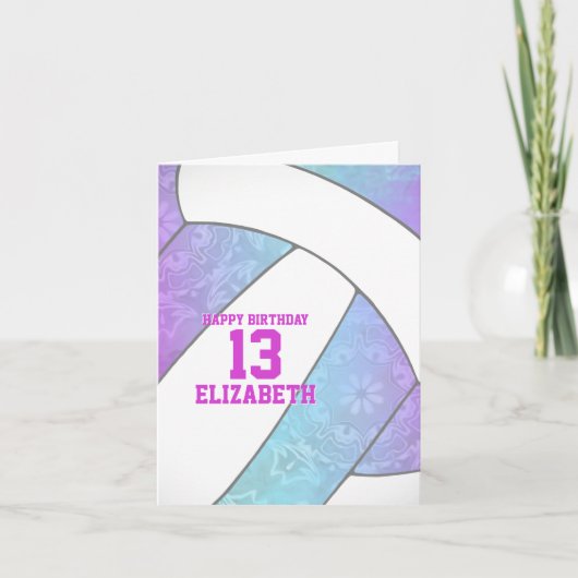 turquoise paarse roze volleybal blijdschap kaart (Voorkant)