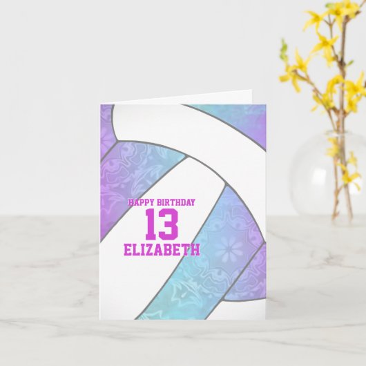 turquoise paarse roze volleybal blijdschap kaart (Gele Bloem)