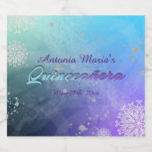 Turquoise Paarse Silver Glitter Quinceañera Sparkling Wijnetiket (Enkel label)