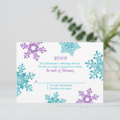 Turquoise Paarse sneeuwvlok Winter bruiloft RSVP (Staand voorkant)