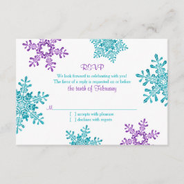 Turquoise Paarse Sneeuwvlok Winter Huwelijk RSVP Kaartje