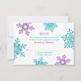 Turquoise Paarse Sneeuwvlok Winter Huwelijk RSVP Kaartje
