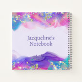 Turquoise & Paarse Sparkly Border Kinder Notitiebo Notitieboek (Achterkant)