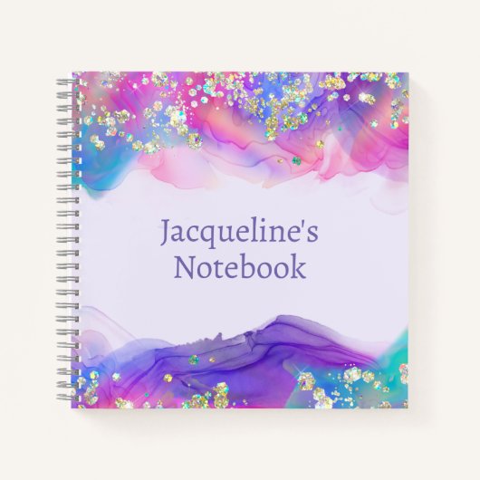 Turquoise & Paarse Sparkly Border Kinder Notitiebo Notitieboek (Voorkant)