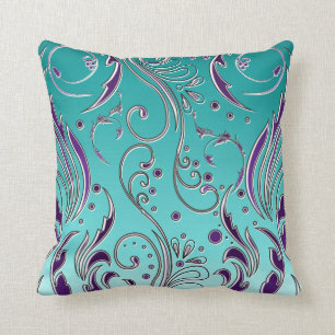 Turquoise Paarse swirl Kussen