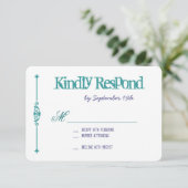 Turquoise Paarse Typography Wedding RSVP-kaarten RSVP Kaartje (Staand voorkant)