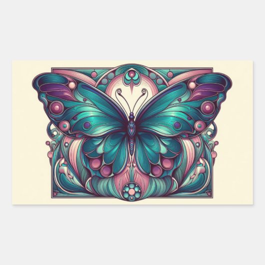 Turquoise & Paarse Vlinder 5 Rechthoekige Sticker (Voorkant)