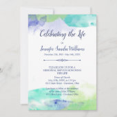 Turquoise & Paarse Waterverf Celebration of Life Kaart (Voorkant)