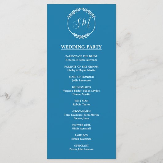 Turquoise Paarse Waterverf Leaf Trouwceremonie Programmakaart (Achterkant)