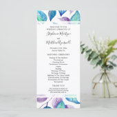 Turquoise Paarse Waterverf Leaf Trouwceremonie Programmakaart (Staand voorkant)