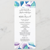 Turquoise Paarse Waterverf Leaf Trouwceremonie Programmakaart (Voorkant)