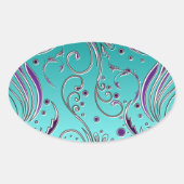 Turquoise Paarse werveling Ovale Sticker (Voorkant)