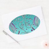 Turquoise Paarse werveling Ovale Sticker (Envelop)