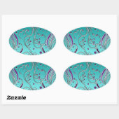 Turquoise Paarse werveling Ovale Sticker (Vel)